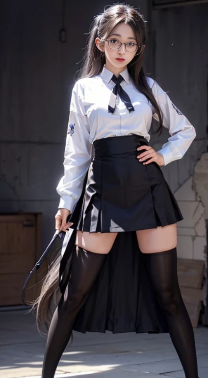 ulzzang -6500-v1.1, (Raw photo:1.2), (Photorealistic:1.4), Beautiful detailed girl, Very detailed eyes and face, Beautiful detailed eyes, Ridiculous, incredibly Ridiculous, Huge file size, super detailed, High resolution, Very detailed, Best Quality, masutepiece, ((fashion clothing with diverse colors)), Illustration, Very detailed, nffsw, unified, 8K Wallpaper, amazing, Fine detail, masutepiece ,Best Quality, Very detailed nffsw uniform 8K Wallpaper, Light on Face, Movie Lighting, 1girl in, 25 years old, long white hair, side split chest), (No panties)), (Glasses), ((Dynamic Pose))), ((Sexy Pose))), (Camel toe), (half), (pantyhose)), ((Black hip skirt))