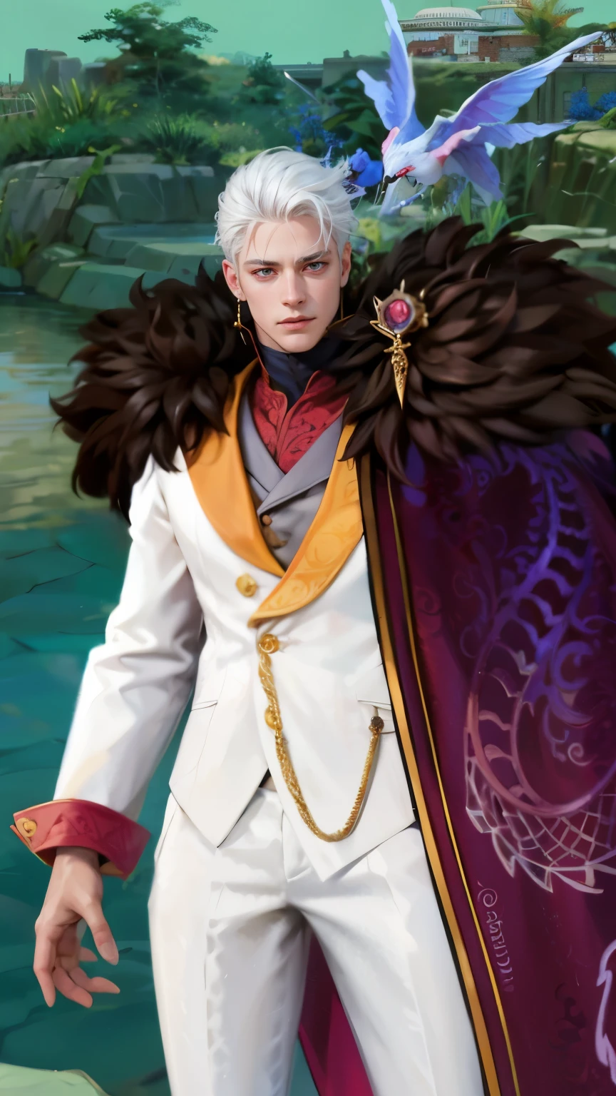 Best quality, masterpiece, detailed skin texture, detailed clothes texture, detailed face, super detail, 8k, intricate detail, 1 boy, The color doesn't change, Muscle guy, 1 guy, white hair