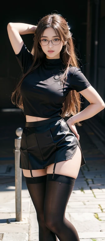 kısa beyaz saçlı, beautiful asian anime woman, Sokakata wears black transparent crop top in front of shops ,  She wears a little black tight skirt, High quality, anatomically correct, dokulu cilt, Super Detay
