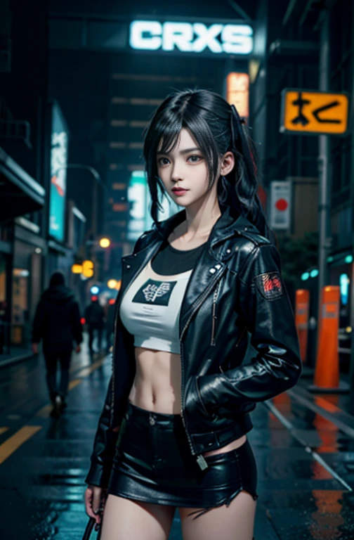 Anime girl with headphones and leather jacket walking down the street, Cyberpunk Anime Girl, female Cyberpunk Anime Girl, cyberpunk vibe, digital cyberpunk anime art, cyberpunk art style, dreamy Cyberpunk Girl, Cyberpunk Anime Girl in hoodie, in Cyberpunk style, 动漫赛博朋克艺术, cyberpunk beautiful girl, digital cyberpunk - anime art, cyberpunk anime art, Cyberpunk Girl, Cyberpunk style, in the cyberpunk city