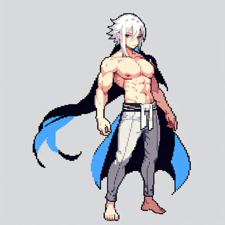 （tmasterpiece，quality，最佳quality），pixelart，Libido boy，full bodyesbian，White hair，big breasts beautiful，white skinned，Gray robe，Martial artist