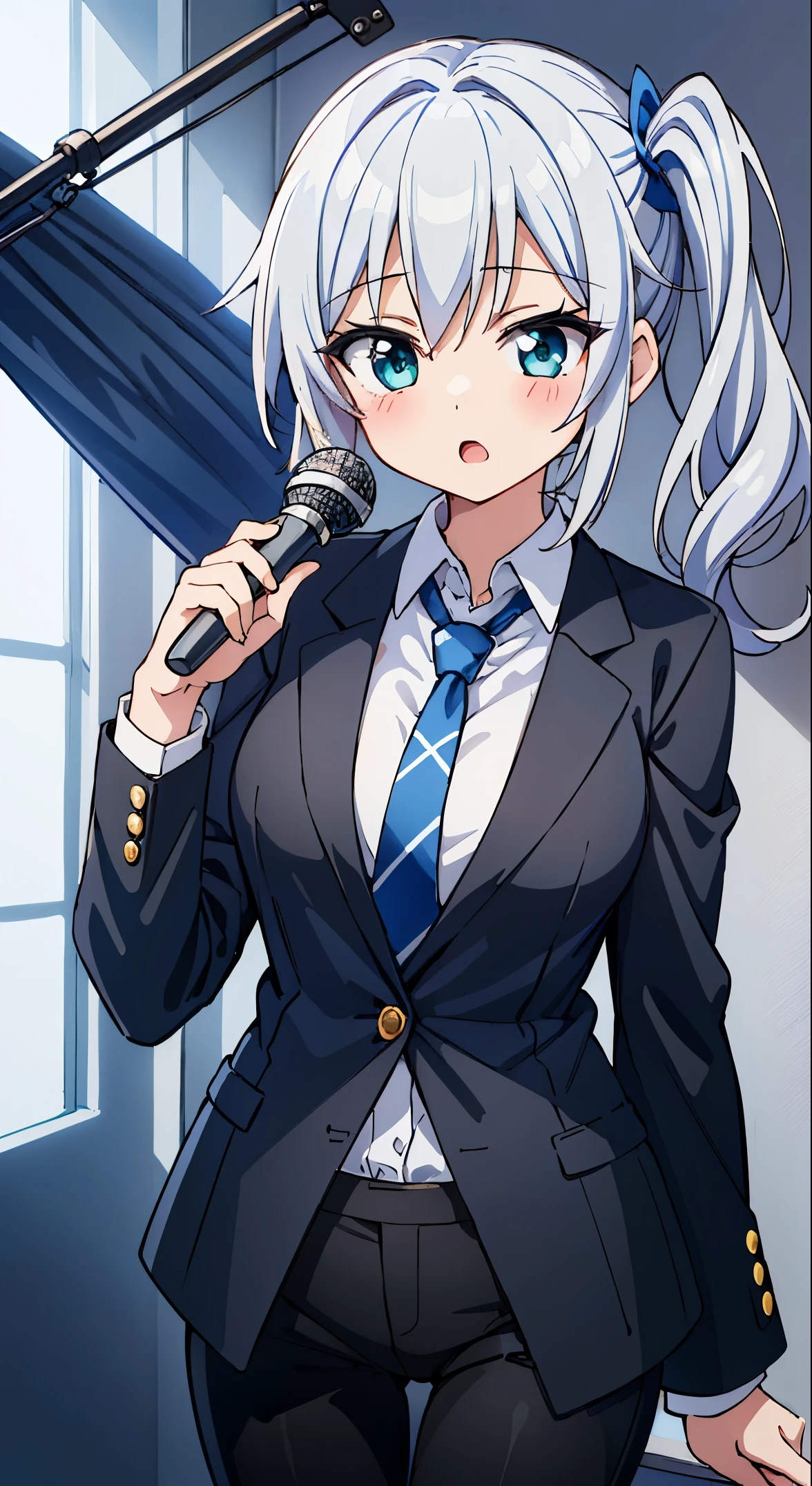 (masutepiece, Best Quality, Perfect ???????, High quality:1.4), nice hand, Perfect hands, Detailed beautiful hands, Large_filesize, fulcolor, hight resolution, symmetric, exceptional, Best aesthetic, newest, Anime, very beautiful detailed body,The hair,faces,The eye,BREAK,
1 beautiful girl, 1 person,Solo,(kawaii系:1.5),(Chibi:0.6),(kawaii:1.5),(Lori:0.5),(17 years old girl),Very detailed,colourfull,highest details,Clear skin,Beautiful skin,Shy,Very detailed,colourfull,highest details,Clear skin,Beautiful skin,Shy skin,1 beautiful girl,BREAK,{Heterochromia,青いThe eye,緑のThe eye:1.9},star eye silhouette, BREAK,(淡い青のThe hairの毛, Medium length:1.4),(Side Ponytail,A little curly hair,Single-sided twisted blade,Princess Cut:1.3),(cleavage of the breast,Large breasts,Beautiful , gleaming skin,Clear skin, Beautiful skin,(最高品質のfaces),(最高品質の輝くThe eye),(ドヤfaces,勇敢なfaces:1.45),
BREAK, (formal suit (Long sleeve black jacket), (White collared shirt), (black necktie), (Black pants:1.3), (shirt tucked in):1.5), ((Sunglasses:1.3)), BREAK ,(inside in room), brunette, Vtuber, desk, pc, keyboard, game controller, (condenser microphone:1.1), (microphone stand:1.2), pop guard, headphone, camera, loungewear, talk, sit in a chair,
BREAK,wakame,wakame,wakame,(Cowboy Shot:1.4),
BREAK,(Blurry background:1.3),(absurderes, hight resolution, Super Detail Art),cel shading,Clear Color, Lonely optical effect, Beautiful pictures, Bright glow, mystic atmosphere,(Close-up of girl:1.1), Mystical light particle effect,manga influence, clean line drawings,
