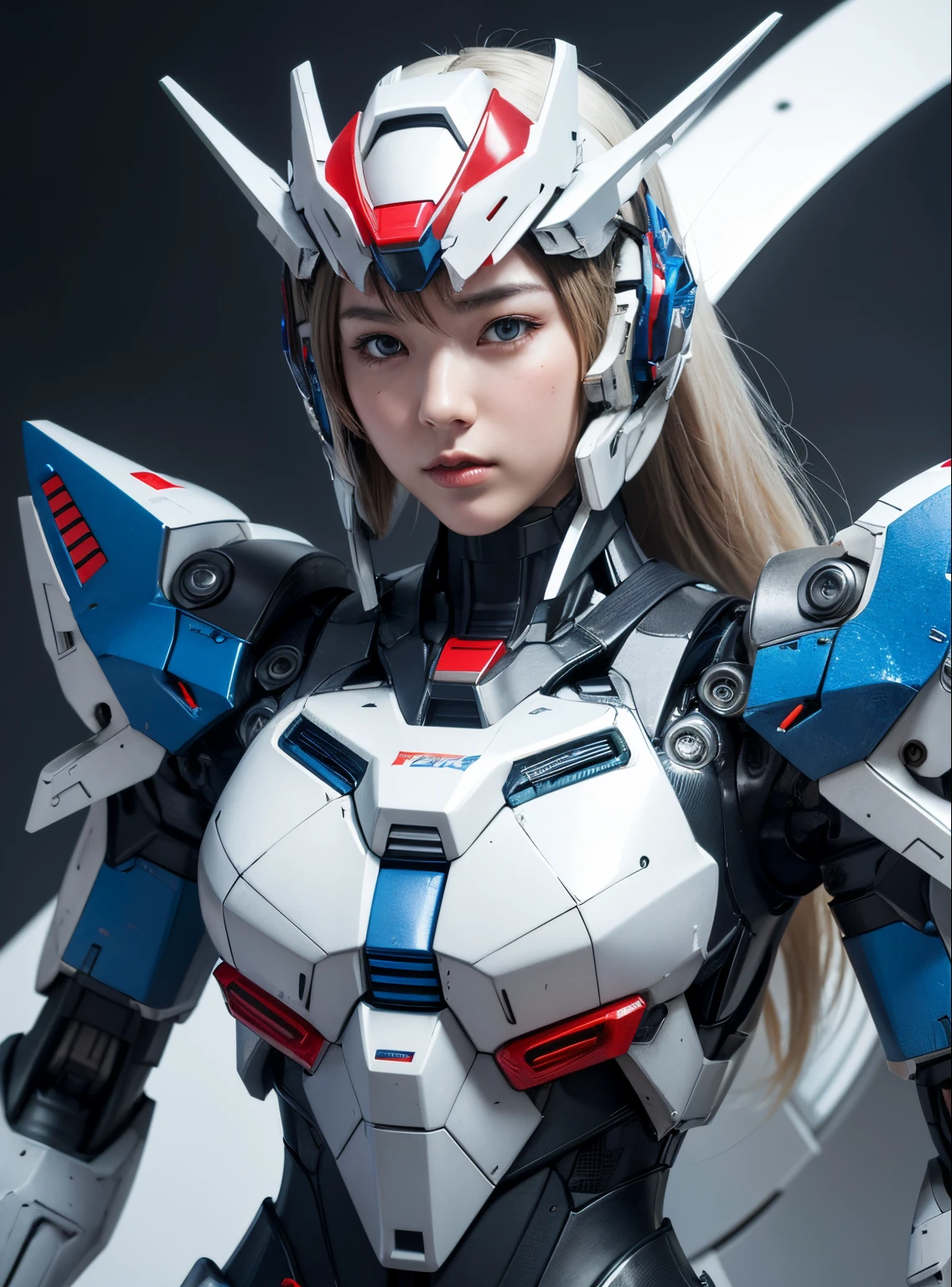 Textured skin, Super Detail, high details, High quality, Best Quality, hight resolution, 1080p, hard disk, Beautiful,(Gundam),beautiful cyborg woman,Mecha Cyborg Girl,Battle Mode,Girl with a Mecha Body,彼女は未来的なGundamメカを身に着けています,Fulll body Shot