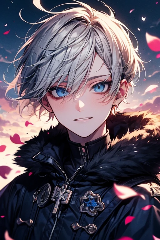 (masutepiece), (Best Quality), Highly detailed, 1 boy, Solo Focus,Perfect face, Beautiful face, extra detailed face,(white hair:1.3),yuki,kou,White breath,fur-coat