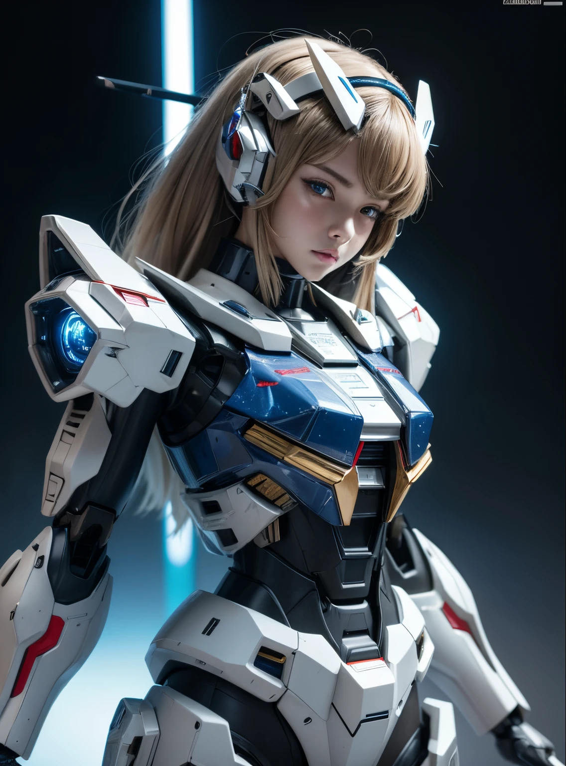 Textured skin, Super Detail, high details, High quality, Best Quality, hight resolution, 1080p, hard disk, Beautiful,(Gundam),beautiful cyborg woman,Mecha Cyborg Girl,Battle Mode,Girl with a Mecha Body,彼女は未来的なGundamメカを身に着けています,Fulll body Shot