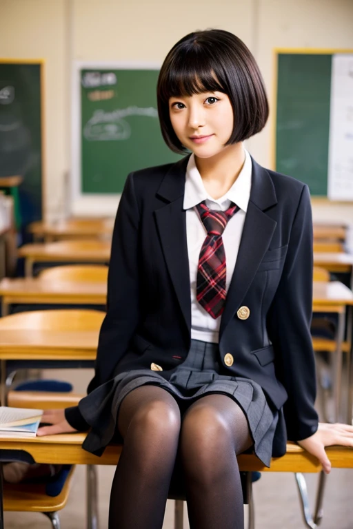 blazers、realistic schoolgirl、Black pantyhose、Short black hair、‎Classroom、soio、hight resolution、hightquality