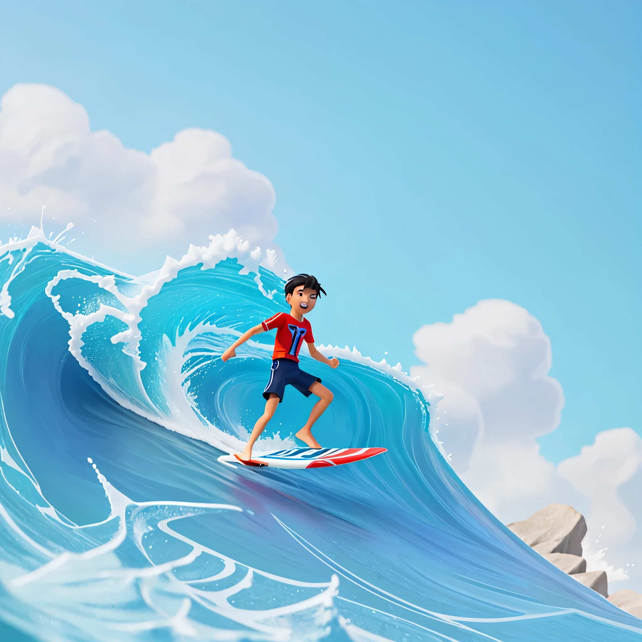 surfing者在棕榈树和蓝天的海洋中surfing, surfing, Behance 3D Art Trends, Behance 3D Art Trends, 3d illustrations, 3d illustrations, Just a joke, Commercial illustration, 3 d epic illustrations, detailed 2D illustration, 2D illustration, 2D illustration, riding the wave