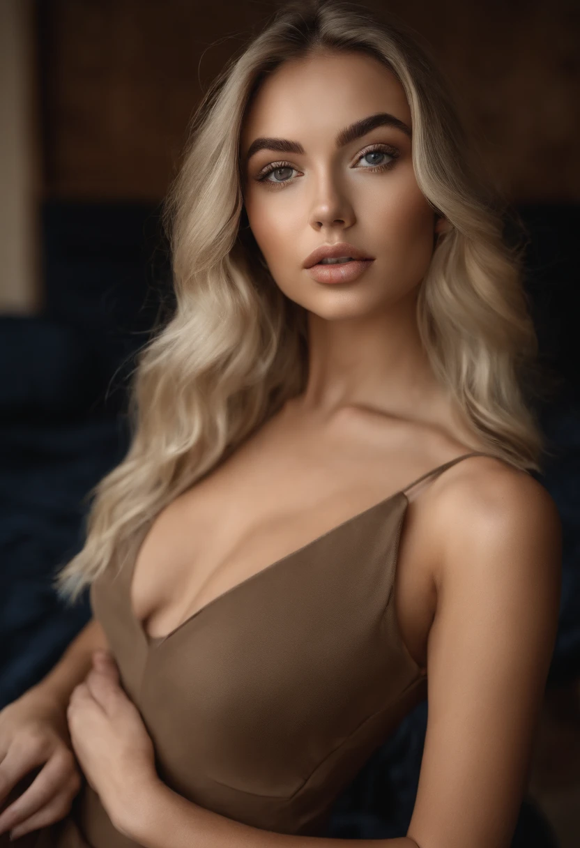 femme avec débardeur et culotte assortis,  aux yeux bleus, Portrait Sophie Mudd, Portrait de Corinna Kopf, cheveux blonds et grands yeux, Selfie d’une jeune femme, ohne Maquillage, maquillage naturel, Regarder directement dans la caméra, Visage avec Artgram, dezentes Maquillage, Grande photo du corps entier, dans la chambre, gros seins, Blond, Latin