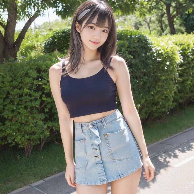 8k,Japanese,10 years old,Innocent face,Teenage Girl,cute,mini skirt,Casual wear,Sitting,Black Hair,garden,Hair Clip、Light clothing、soaked、Cheerleader、cute、High exposure、Spreading her legs wide、See-through fashionable clothes、Show pants、Knee-high socks、Absolute area、camisole、Baggy tank top、I'm on my knees