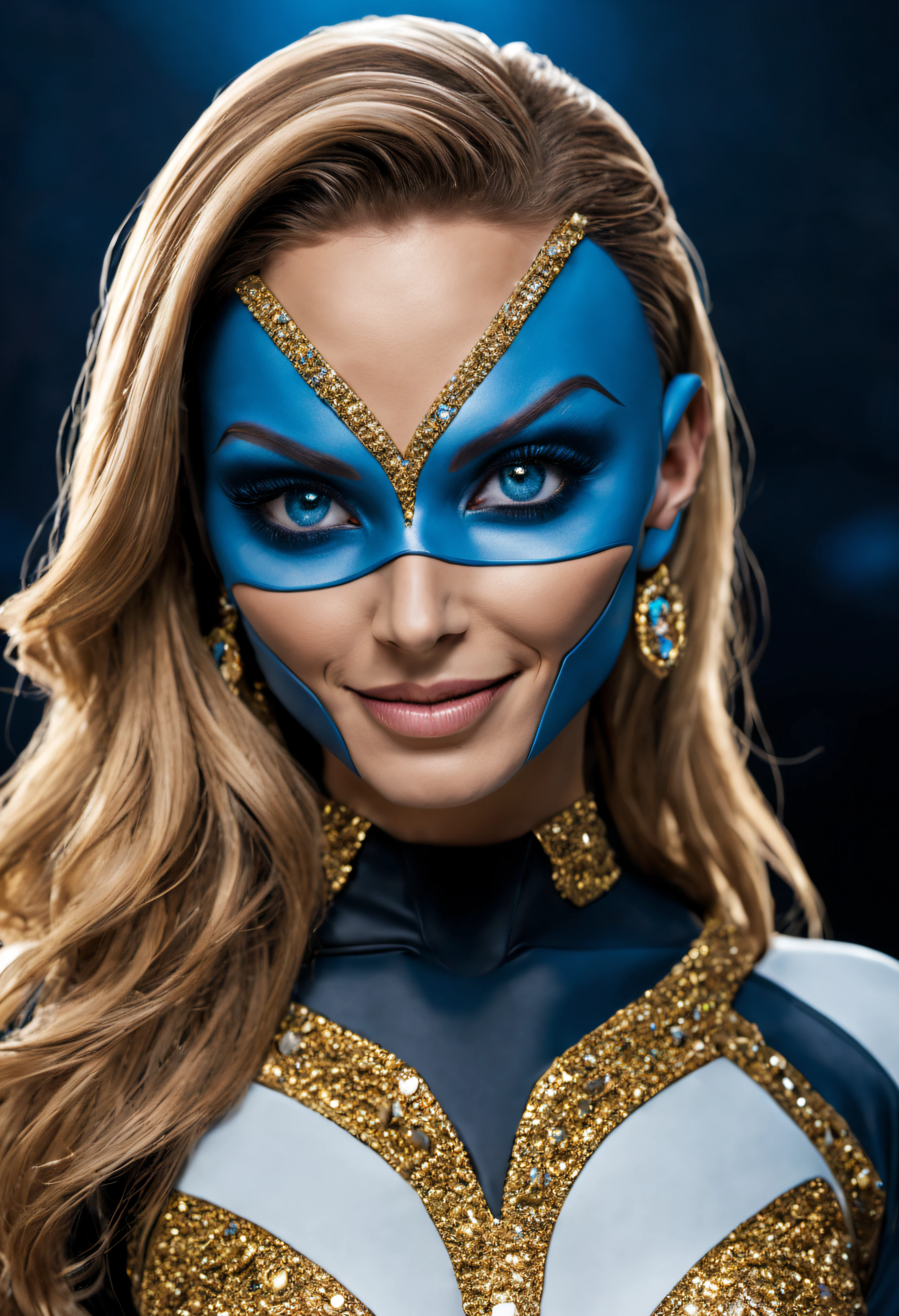 (cuerpo completo), hembra alienigena extraterrestre parecida a mystique de x-men, ((de una especie distinta de la humana, ojos verdosos, cara agradable, sonriente, piel gris claro, de otro planeta cuerpo escultural atletica y voluptuosa)), ((vestida de traje de noche corto, engarzado con oro refulgente, priedras preciosas de colores y diamantes)), (se encuentra en centro de control de estacion espacial), detalles intrincados de la maquina de alta calidad), estilo cinematografico, nitidez absoluta, imagen 8k.(obra maestra).fondos de pantalla, ultra detallado