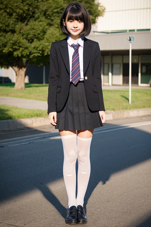 realistic schoolgirl、Black pantyhose、blazers、Short black hair、Classroom、soio、hight resolution、hightquality
