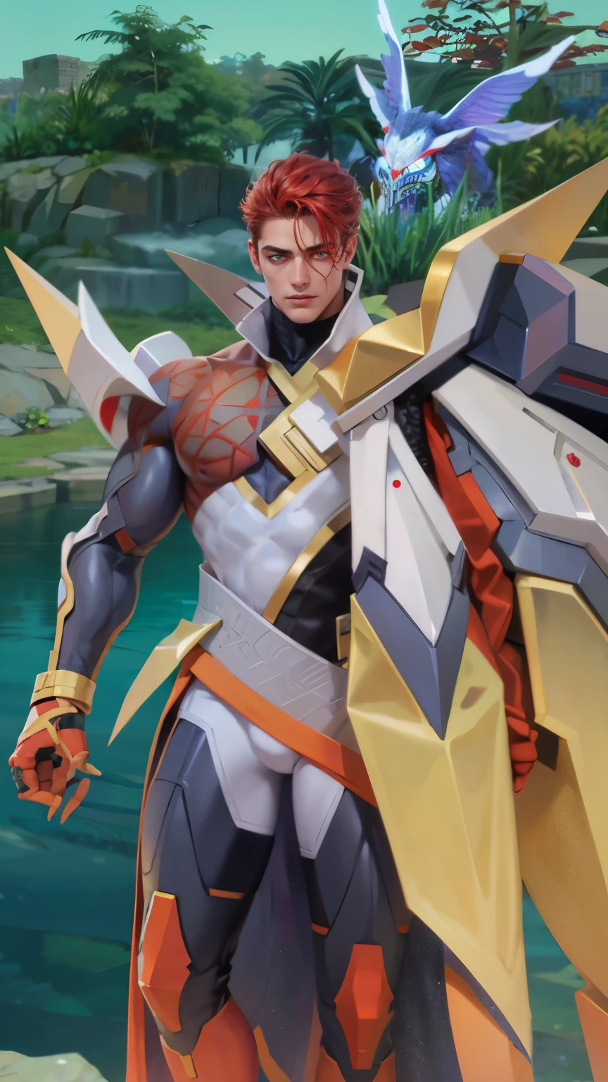 Best quality, masterpiece, detailed skin texture, detailed clothes texture, detailed face, super detail, 8k, intricate detail, 1 boy, The color doesn't change, Muscle guy, 1 guy, strong red eye glow (red eye:1.2), lots hair