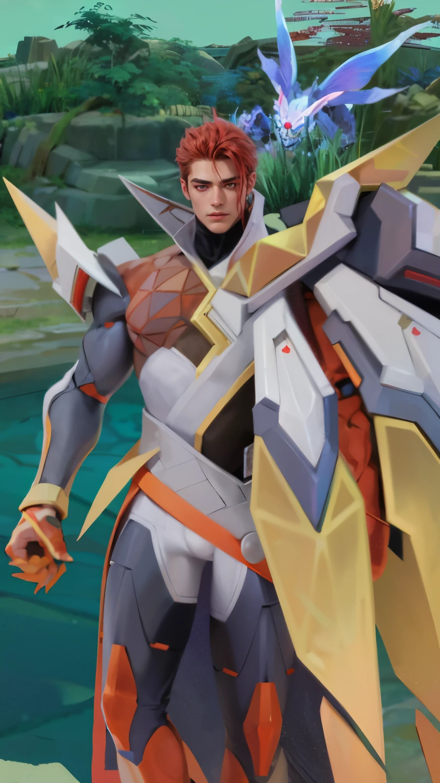 Best quality, masterpiece, detailed skin texture, detailed clothes texture, detailed face, super detail, 8k, intricate detail, 1 boy, The color doesn't change, Muscle guy, 1 guy, strong red eye glow (red eye:1.2), lots hair