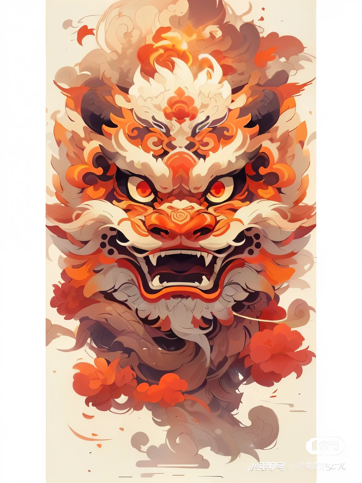 Red and white faced dragon painting closeup, by Ryan Ye, Japan Art Style, jc leyendecker and Deng Sachin, fire lion, Deng Sachin, majestic japanese dragon, in the style of Deng Sachin, no type, chinesedragon, Dragon face, Japanese art on behance, author：Hero, chinesedragon concept art