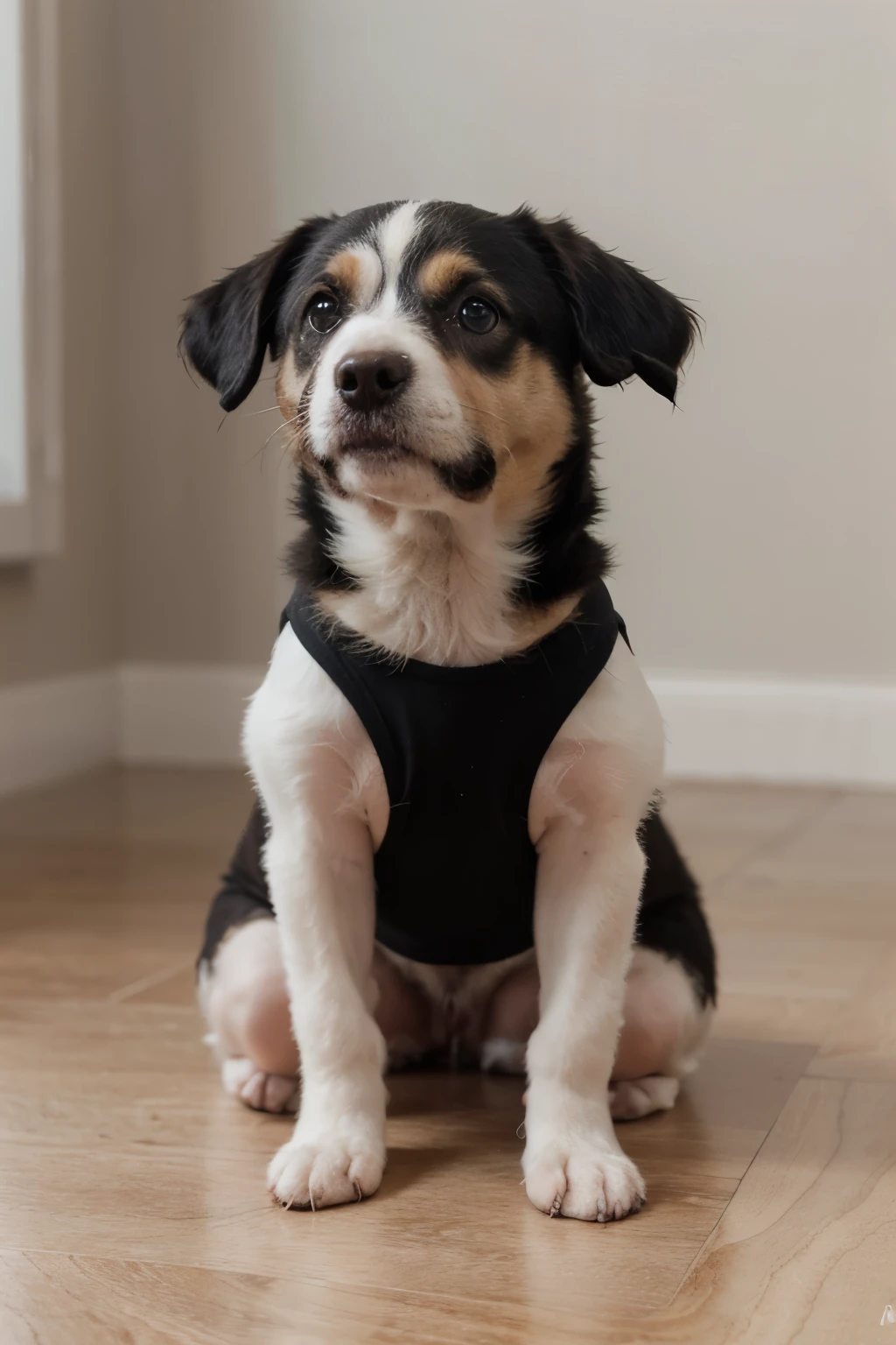 make mini photo of baby dog wearing cute clothes medium random background random full realistic 8k
