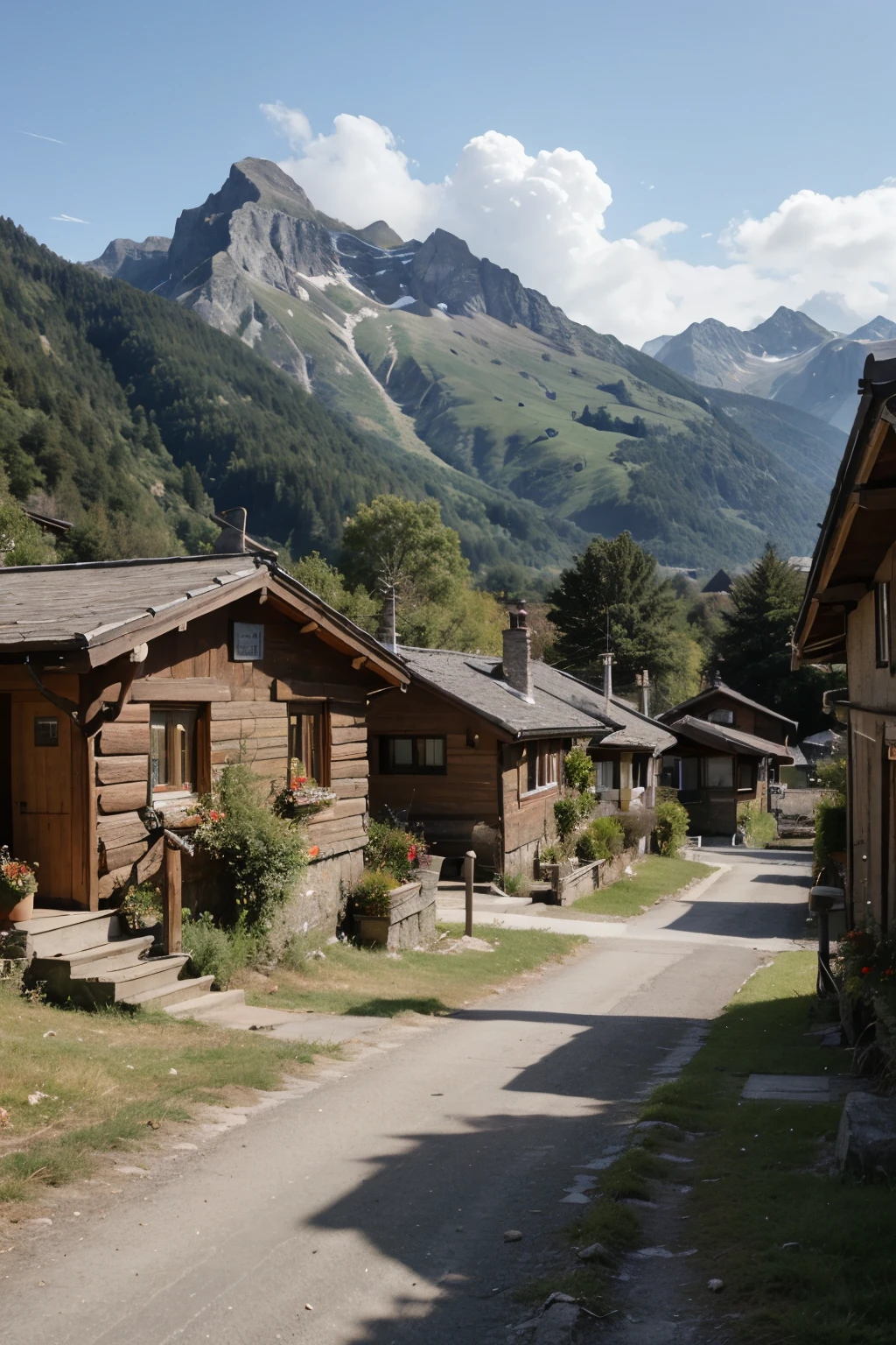 Sketch Switzerland beautiful mountains with few cottages