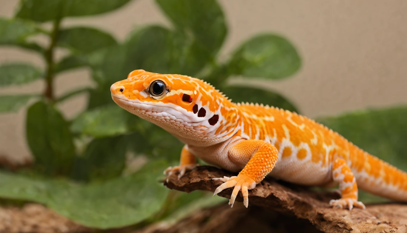 leopard gecko,orange color,solo,reptiles photo,(best quality:1.3),(masterpiece:1.2)