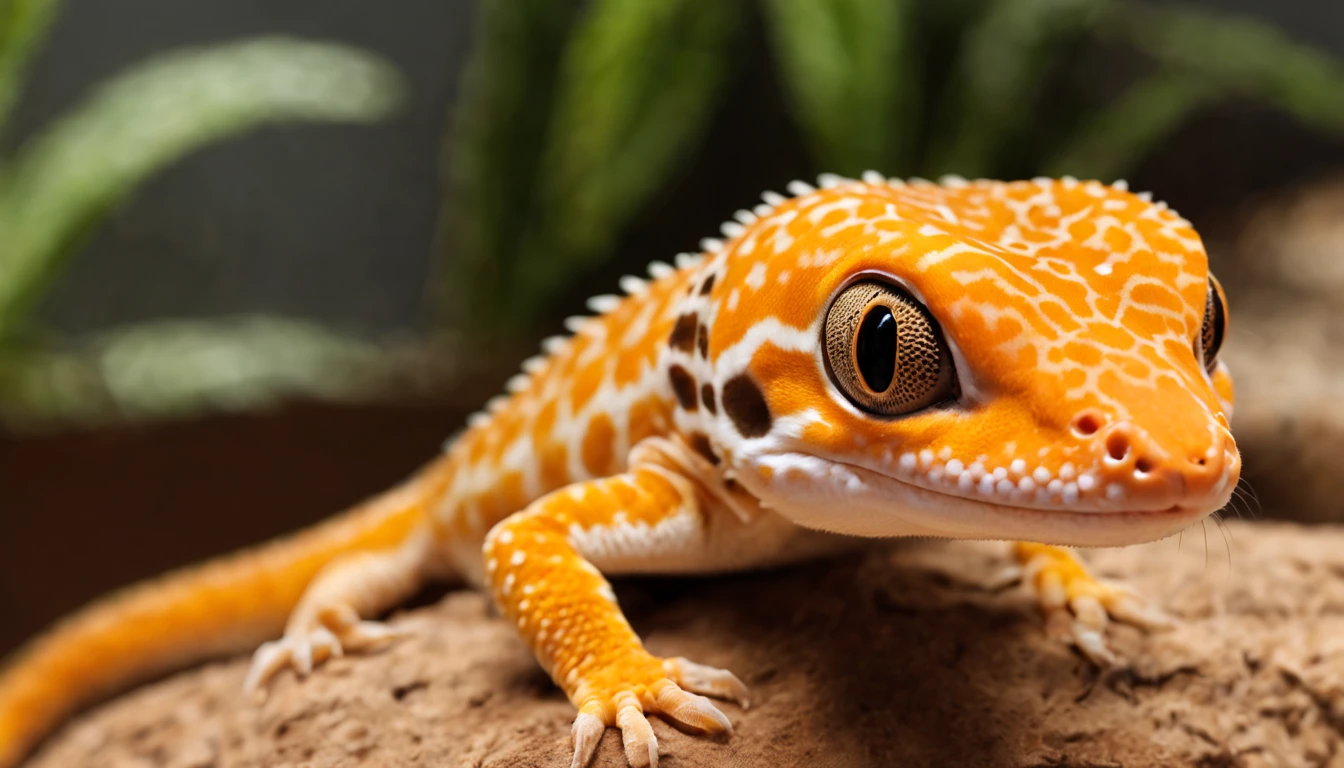 leopard gecko,orange color,solo,reptiles photo,(best quality:1.3),(masterpiece:1.2)