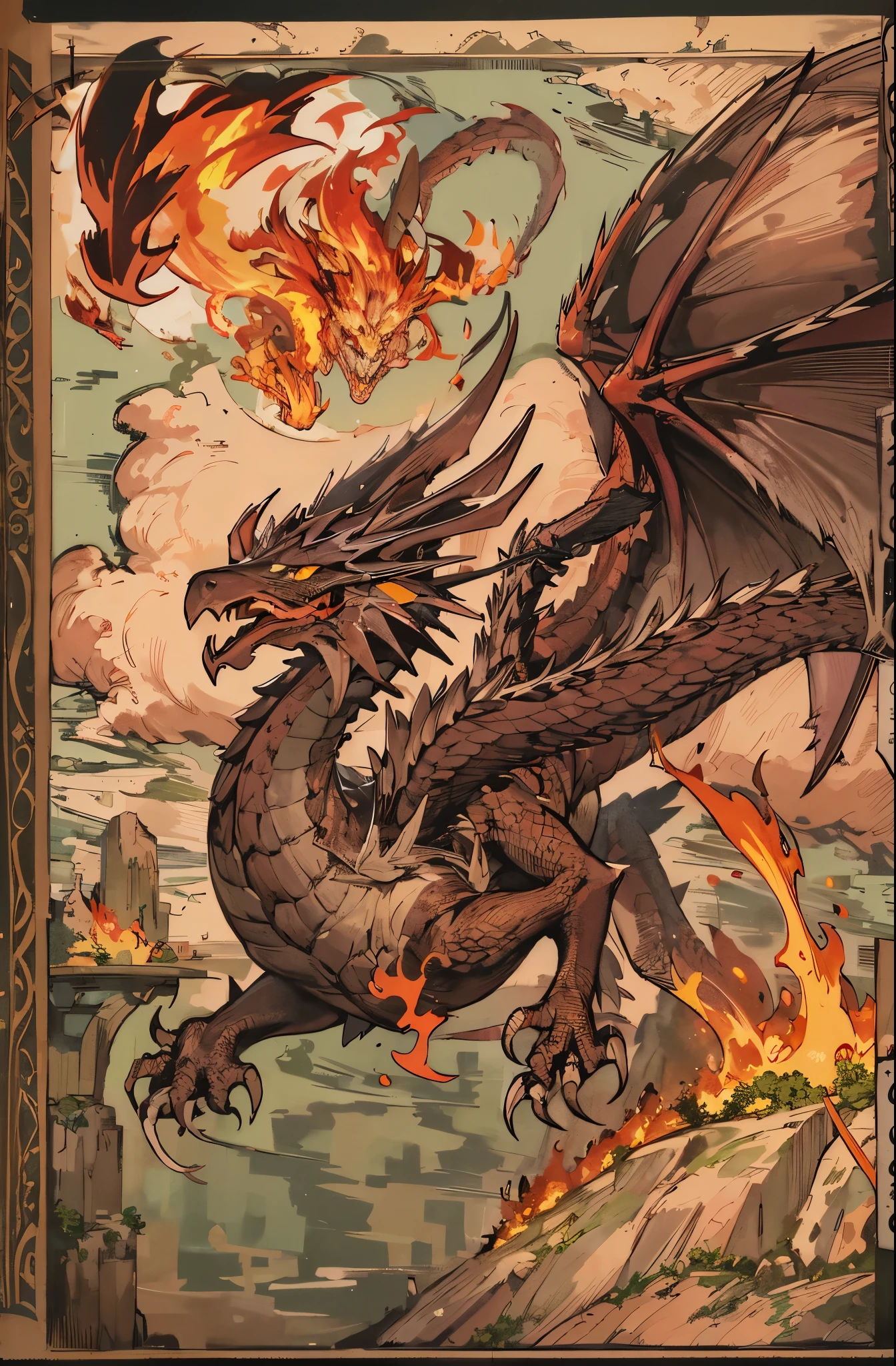 Dragon surrounded by flames