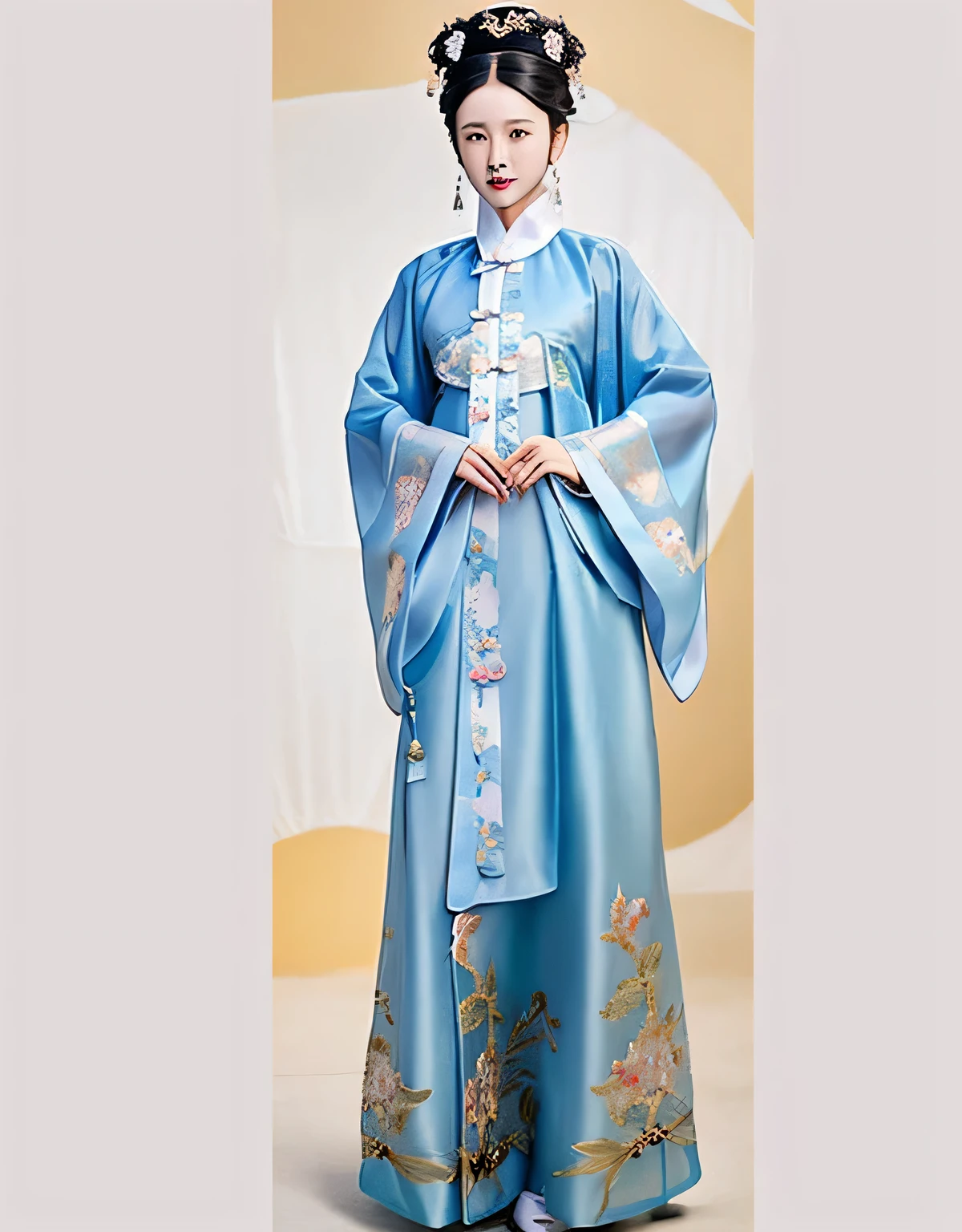 Female pervert, 宮 ， 穿着汉服的Female pervert孩, Chinese style, Inspired by Qiu Ying, Imperial royal elegant clothing, Intricate clothing design, Inspired by Zhibai, blue attire,