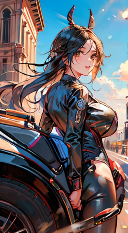<lora:equitation_outfit:0.5> wearing equitation_outfit, wearing helmet, riding a horse, (goggles on head:1.3),, ultra detailed, masterpiece, best quality, aesthetic, detailed,, solo, smile, 1girl, aqua eyes, black hair, <lora:low_ponytail-1.0:1> low ponytail, ahoge, absurdly long hair, very long hair, hair flaps, hair between eyes, bangs, crossed bangs, messy hair, small breasts, goggles on head, closed mouth,