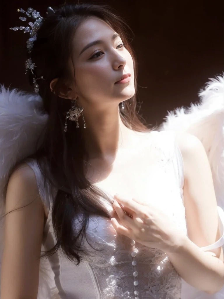 (On a table, Best quality, realistically, ultra - detailed, meticuloso, A high resolution, 8k wallpaper), Close-up portrait of a beautiful woman, Chariada, Smiling, light brown messy hair, Perfect dynamic composition, 美丽meticuloso的眼睛, Just like the cover of a fashion magazine, On campus