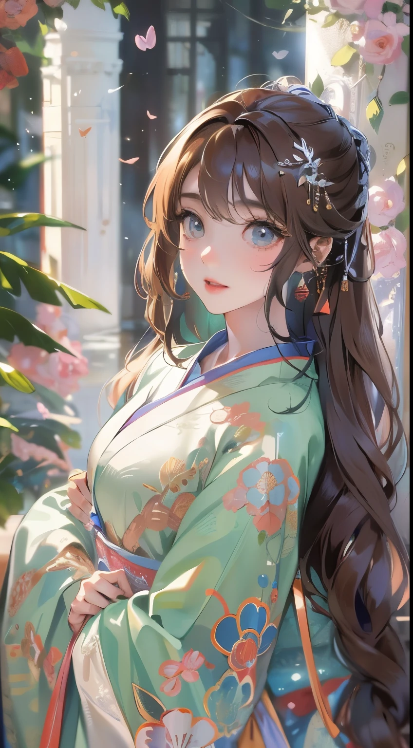 Best quality at best，tmasterpiece，illustratio，an extremely  delicate and beautiful，The is very detailed，CG，unity，8k wallpaper，astounding，finely detailled，tmasterpiece，Best quality at best，offcial art，Very detailed CG unity 8k wallpaper，absurderes，Incredibly Ridiculous res，hugefilesize，ultra - detailed，A high resolution，The is very detailed，Beautiful detailed girl，very detailed eyes and faceeatiful detailed eyes，light in face，（Hanfu：1.1），1girll，full bodyesbian，full bodyesbian，shot of，，tmasterpiece，1girll，独奏，brunette color hair，white dresses，，white thighhig，lake，dampness
