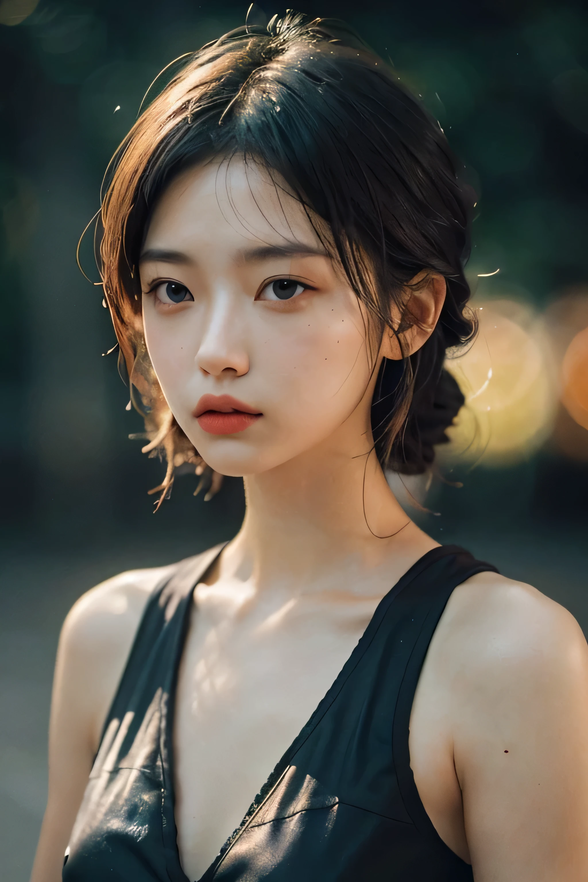 a 20 yo woman, Blonde,Dark theme, Soothing tones, Muted colors, High contrast, (Natural Skin Texture, Hyper-Realism, Soft light, sharp),exposure blend, medium shot, Bokeh, (nffsw:1.4), High contrast, (Cinematic, teal and orange:0.85), (Muted colors, dim colors, Soothing tones:1.3), Low saturation, (hyperdetails:1.2), (Noir:0.4)
