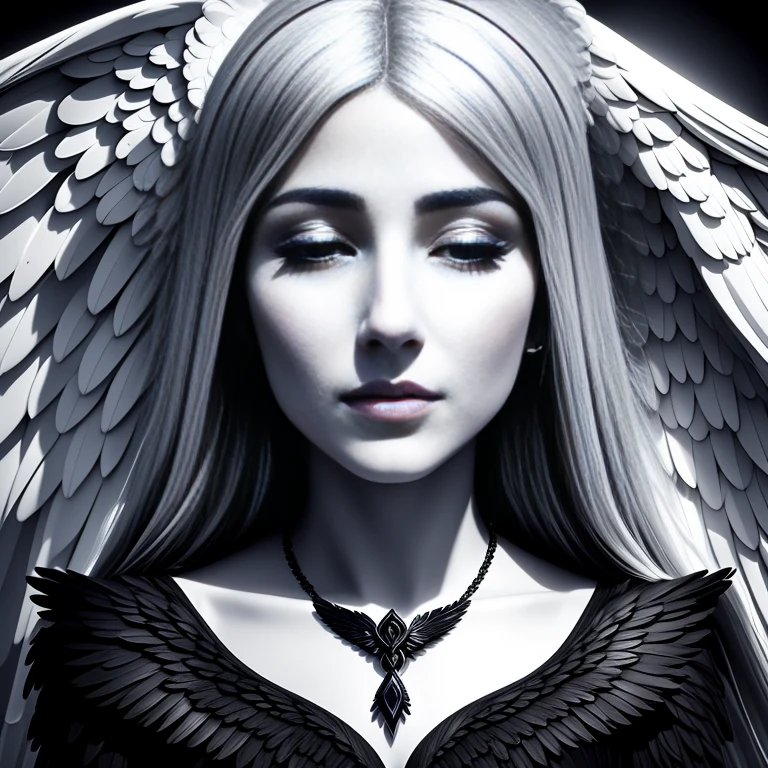 un gros plan d&#39;une personne avec des ailes en l&#39;air, les ailes sont des nuages d&#39;darkness, winged human, winged, Ange noir, un ange immobile, angelique et troublant, Fallen Angel, Des ailes noires au lieu de bras, Ange aux ailes noires, The Angel of Death, Wide Angel Shot, D&#39;énormes ailes poussant sur les bras, Wings spread, High Angel Distant Shot