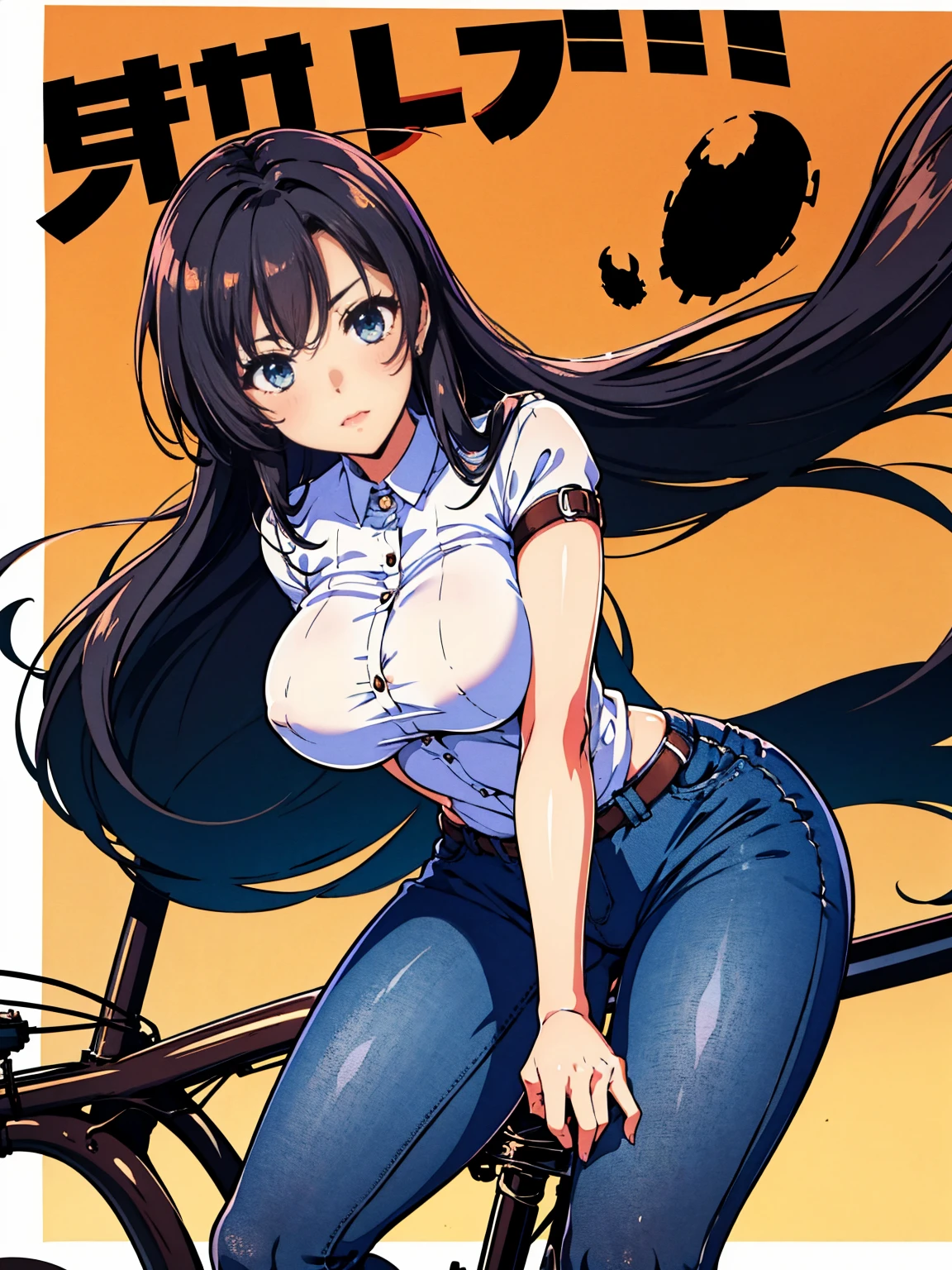 スコア_9, スコア_8_上, スコア_7_上, スコア_6_上,cute anime women ,an anime picture of a girl with big boobs wearing white onsie, 1girl, navel piercing, breasts, piercing, solo, goggles on head, goggles, animal ears, black hair, halo, navel, areola slip, large breasts, looking at viewer, underboob