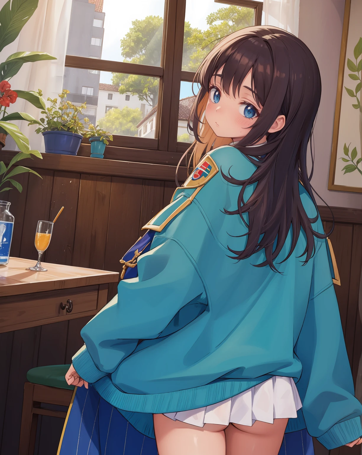 (Emb-ida:0.7), large sweater, Fora do ombro, (peito achatado:1.3), Standing, Looking back, em sala de aula, Windows, rimlit, esguio, tatuagem nas costas, delgado, Olhando para o Viewer, (master part), (best quality:1.2), absurdos, detalhes intrincados, (pele altamente detalhada:1.2) (Rosto altamente detalhado:1.3),