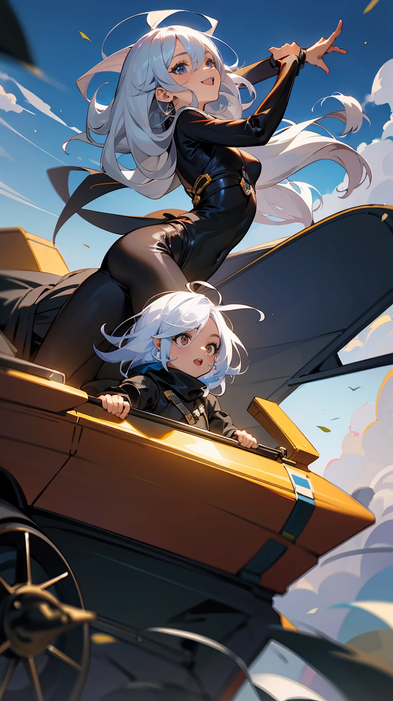 1girl, sorrir, carro, carro de corridaro, circuito, Fato de corrida, Bodysuit preto, luvas de dois tons,cabelos pretos, cabelos longos, olhos castanhos, pipas grandes, cintura fina,