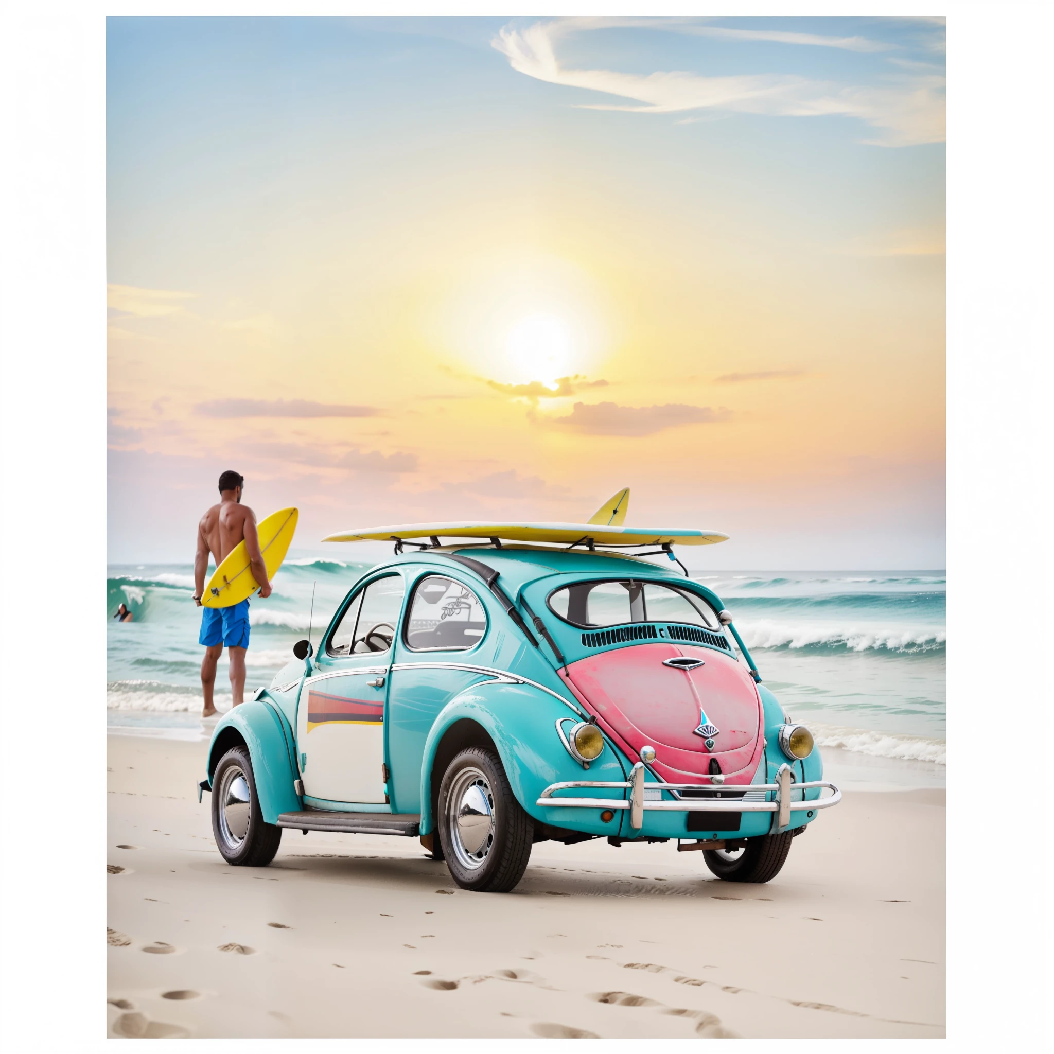 fusca prancha surf, surfistas, paisagem, praia