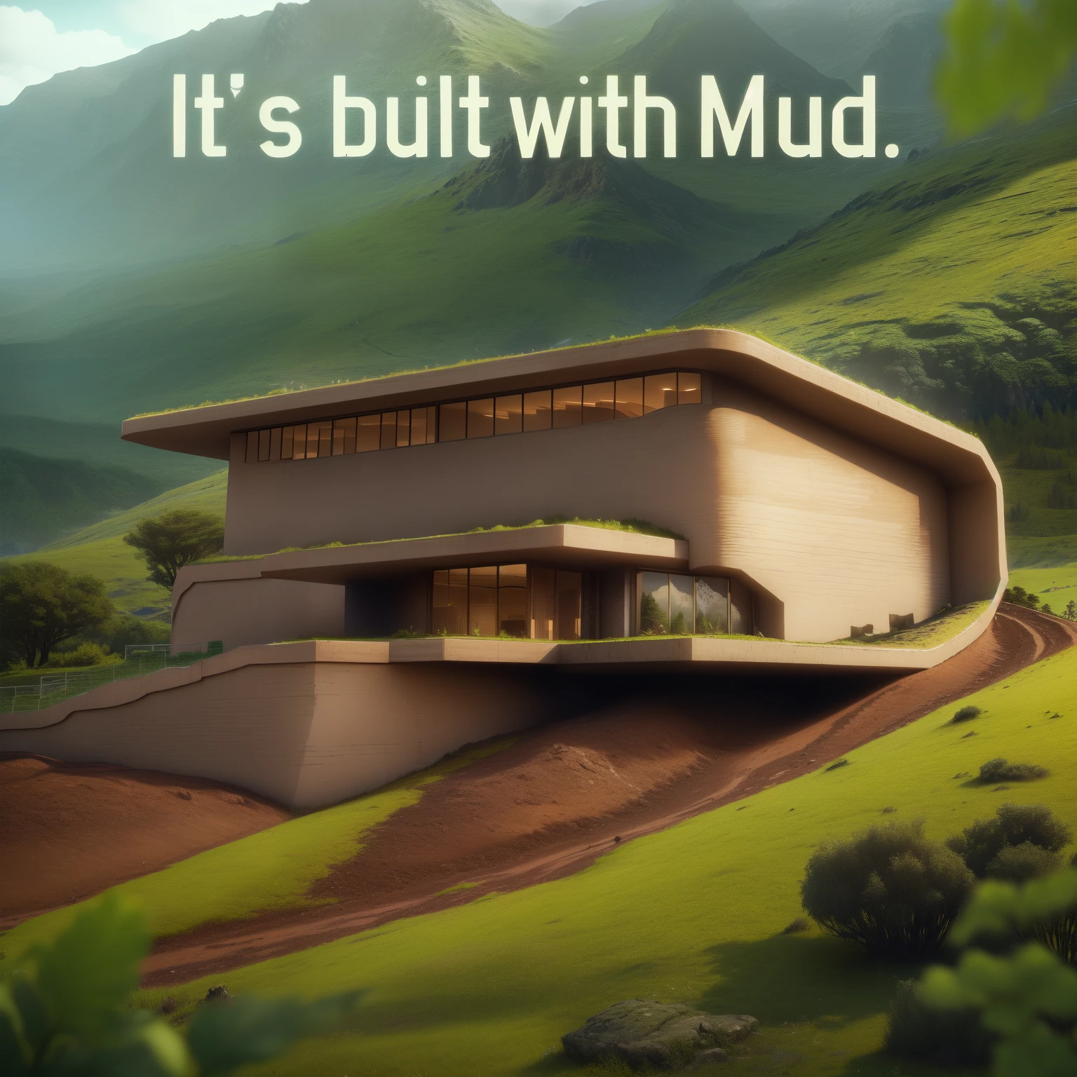a close up of a building with a mountain in the background, mud, made in unreal engine 5, in the art style of filip hodas, brown mud, created in unreal engine 5, designed in blender, moss and mud, beautiful render of a landscape, stunning render, mix with rivendell architecture, made with unreal engine, mud and brick houses