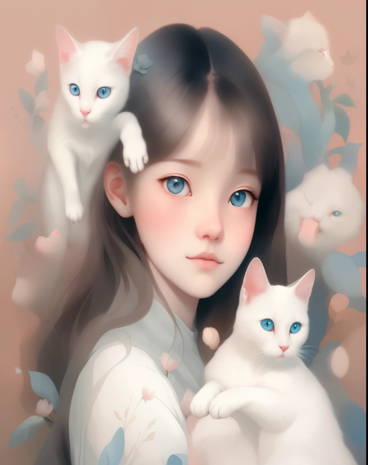 there is a girl holding a The white catss and a The white catss, lovely digital painting, The white catss girl, very beautiful cute catssgirl, adorable digital art, Guweiz style artwork, The white ( catss ) girl, Cute and detailed digital art