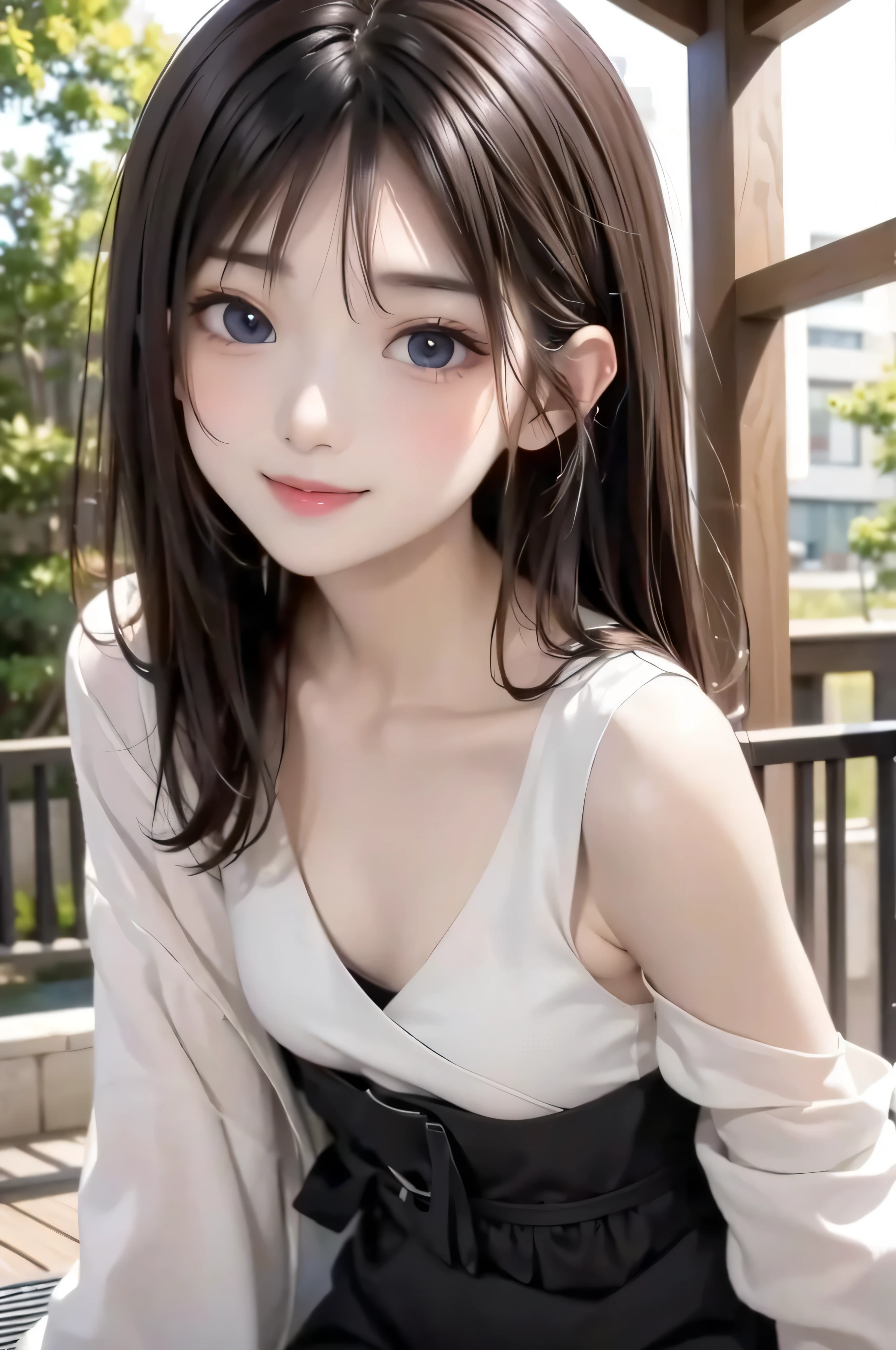 17 age、beautidful eyes、real looking skin、small tits、(8K、masterpiece)、(reallistic、フォトreallistic)、Complete body、top-quality、ighly detailed、The ultra-detailliert、Beautie、cute little、japanes、Idol、A smile、ssmile、Close-up portrait、Healthy face