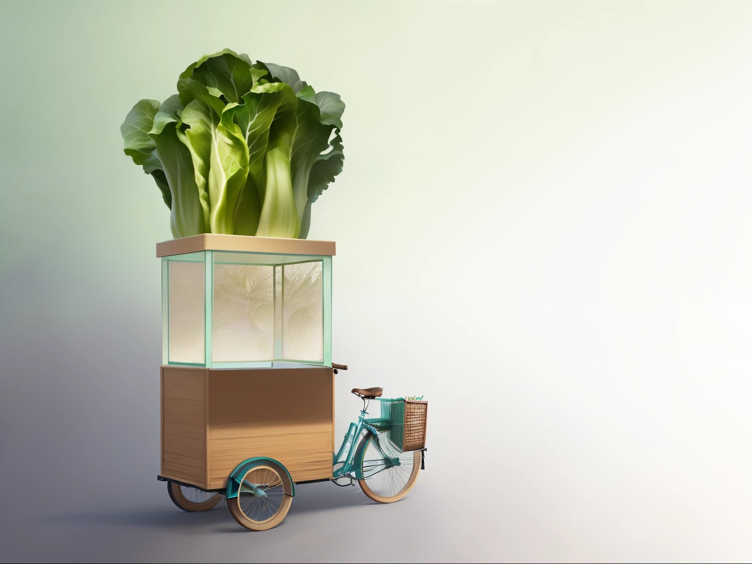there is a Cart with lettuce on it and a bicycle, Cart, lettuce, Inspired by Choi Bei, drawn image, by illustrator, illustratio, inventory, Verdure, commercial illustratio, the anatomy of a head of lettuce, Concept illustration, without background, author:Dier Damelaw, food stall, created in adobe illustrator, artistic illustratio