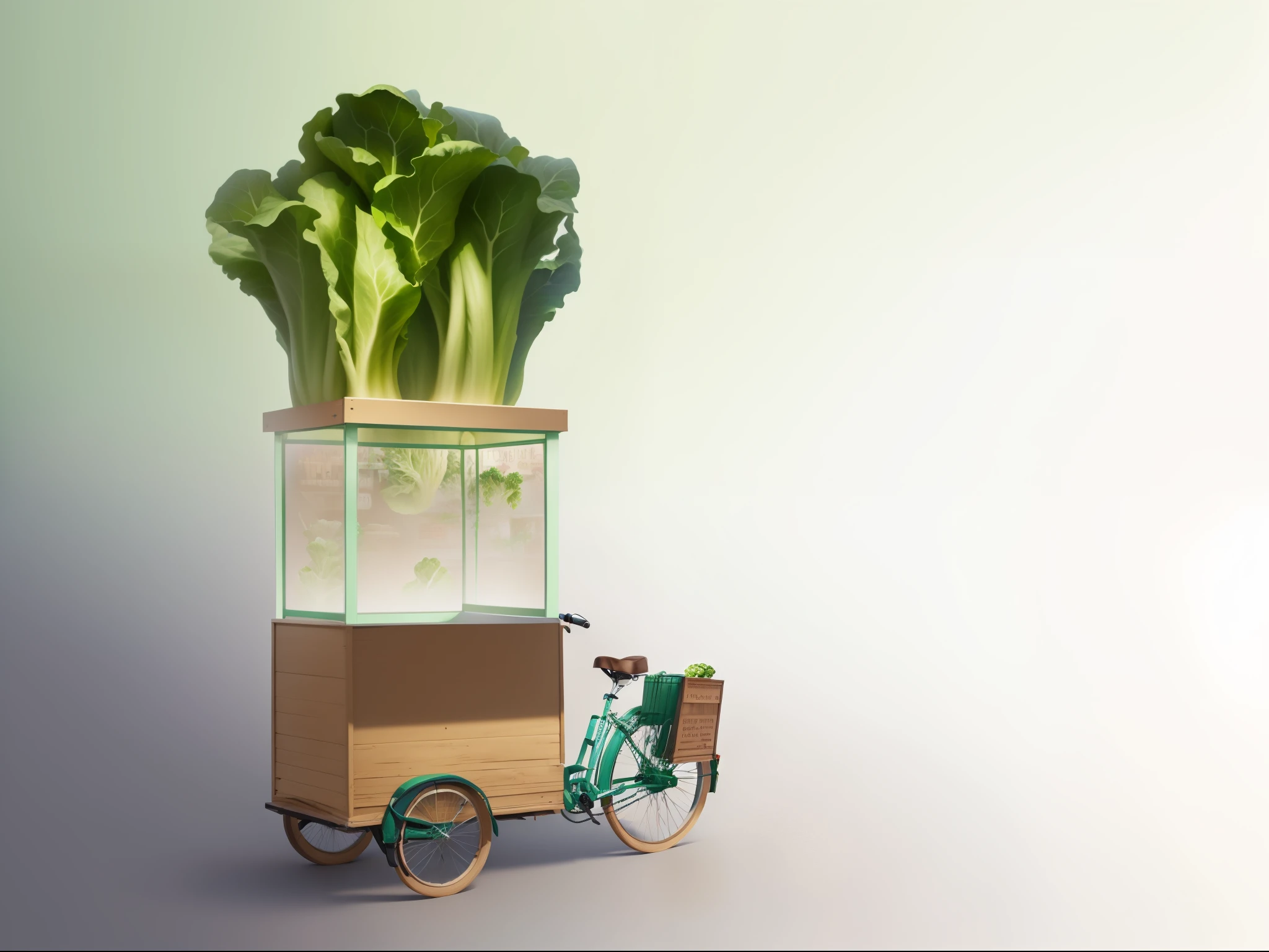 there is a Cart with lettuce on it and a bicycle, Cart, lettuce, Inspired by Tribe, drawn image, by illustrator, illuminations, stocks, verdure, commercial illuminations, the anatomy of a head of lettuce, Concept illuminationsn, without background, author:Deere Damello, food stall, created in adobe illustrator, artistic illuminations