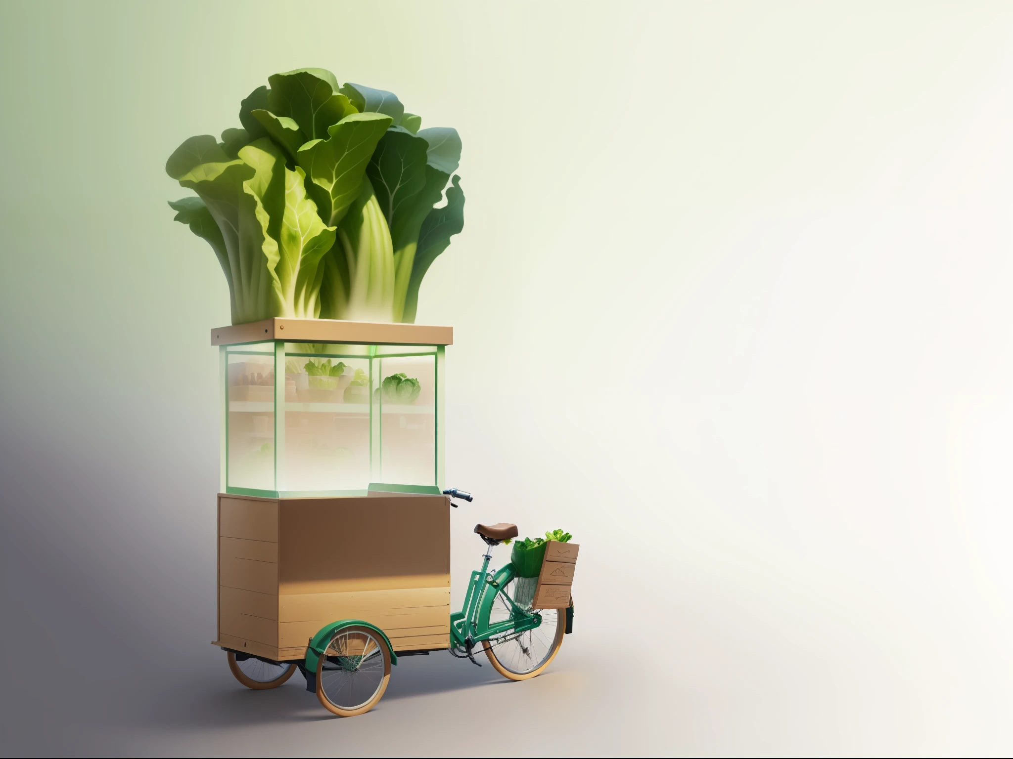 there is a Cart with lettuce on it and a bicycle, Cart, lettuce, inspired by tribe, drawn image, by illustrator, Lighting, Stock, verdure, commercial Lighting, the anatomy of a head of lettuce, Concept Lightingn, without background, author:dildamelo, food stall, created in adobe illustrator, artistic Lighting