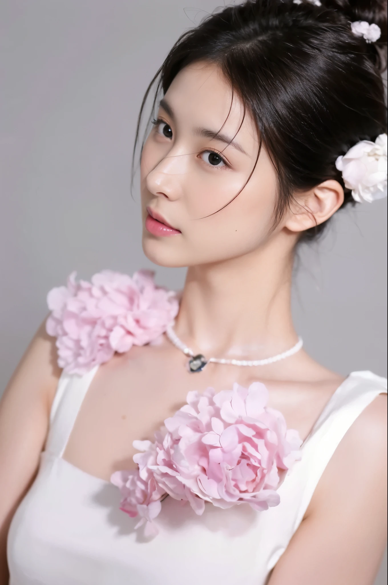 (On a table, Best quality, realistically, ultra - detailed, meticuloso, A high resolution, 8k wallpaper), Close-up portrait of a beautiful woman, Chariada, Smiling, light brown messy hair, Perfect dynamic composition, 美丽meticuloso的眼睛, Just like the cover of a fashion magazine, On campus