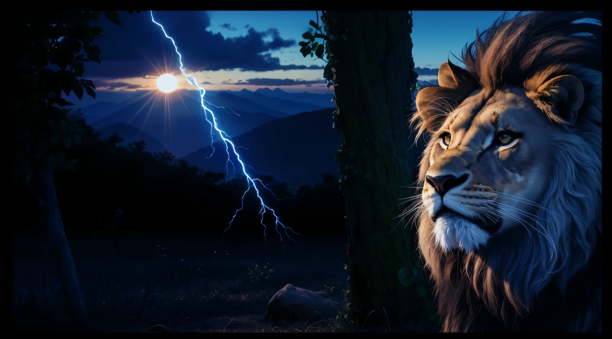 Lion, Divine Lion, Lion King, Lion Majestic, natural, Natureza, renderizado, fotorrealista, UltraHD, 4k, texturasdetalhadas, thunders, sombras detalhadas, cores detalhadas, por do sol, sol se pondo, Sunset, Natureza Linda, Great Divine, por do sol, contraste detalhado, contraste realista, alta resolução, cores detalhadas, fogo, eletricidade, divina criatura, 8k, Detailed Realistic, 16K, 8K, HD, Elegante,