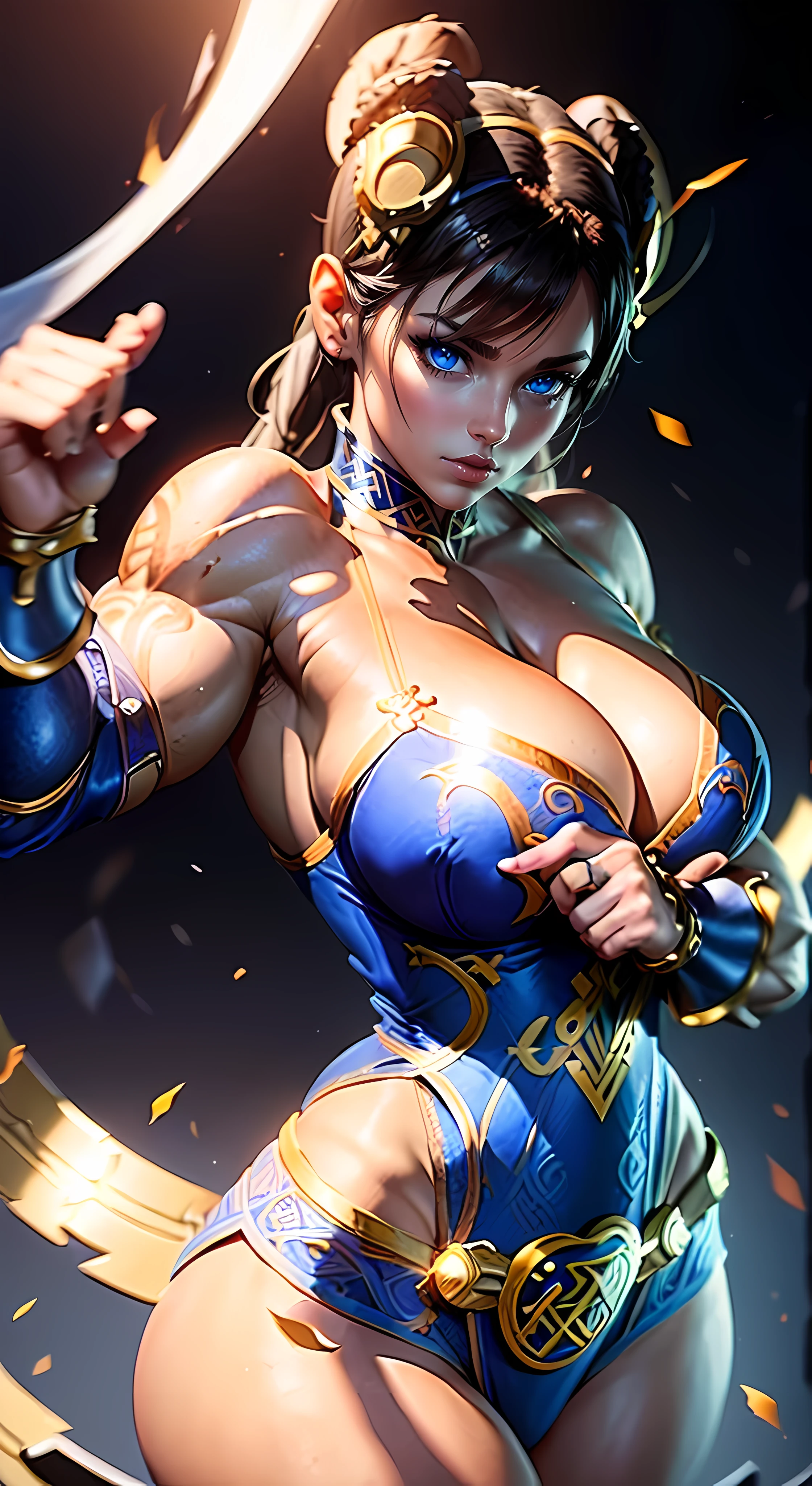 ((mulher baseada na personagem chun li)), ????? grandes, medium ????, ((ultra realista)), TM Ninja branco, Icons, cores vibrantes, estilo vetorial, arte digital, 4k, detalhes intrincados, hipnotizante, feito profissionalmente, beautiful vector illustration, 12k resolution, ..3d, todos os caracteres detalhados em comprimento total, ((altamente detalhado)), ((vibrante)),((Ultra alta qualidade)), ((hiperrealismo)), ((fotorrealismo)), [octan rendering] , na cidade, muitos carros (realista), ((((viking Chun Li)))), ((((huge muscles))))