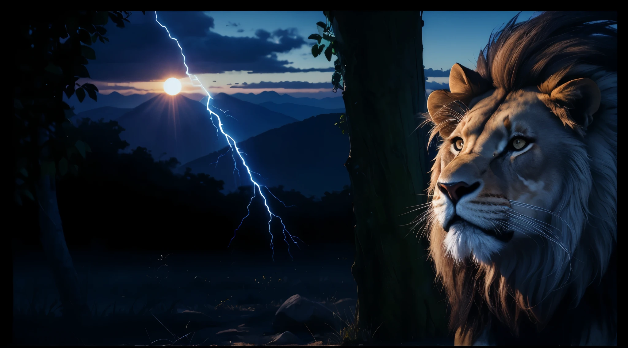 Lion, Divine Lion, Lion King, Lion Majestic, natural, Natureza, renderizado, fotorrealista, UltraHD, 4k, texturasdetalhadas, thunders, sombras detalhadas, cores detalhadas, por do sol, sol se pondo, Sunset, Natureza Linda, Great Divine, por do sol, contraste detalhado, contraste realista, alta resolução, cores detalhadas, fogo, eletricidade, divina criatura, 8k, Detailed Realistic, 16K, 8K, HD, Elegante,
