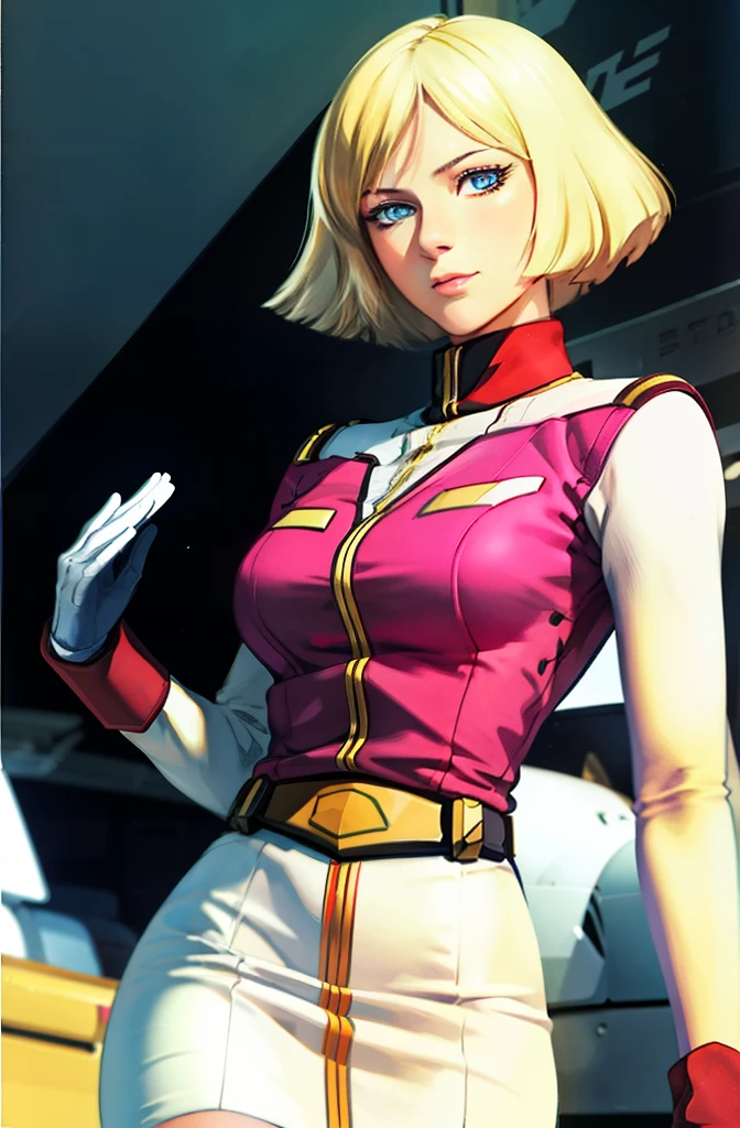 1girl in, sayla mass, Elegant, masutepiece, Convoluted, Realistic, Best Quality, absurderes, high face detail, Perfect eyes, 18 years old, Cowboy Shot, Illustration, Vibrant colors, White uniform, Skirt