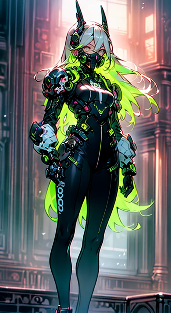 ((Best quality)), ((work-before)), (highly detailed:1.3), .. 3D, beautiful (cyberpunk:1.3) , Stylish woman looking at camera, black pants, black t-shirt