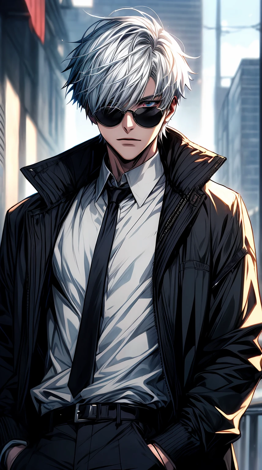 anime boy with white hair and sunglasses staring at something, tall anime guy with blue eyes, ken kaneki, kaneki ken, white haired, white-haired, male anime character, 4k anime wallpaper, anime wallaper, male anime style, best anime 4k konachan wallpaper, 2 b, 2b, handsome anime eyes, anime wallpaper 4 k