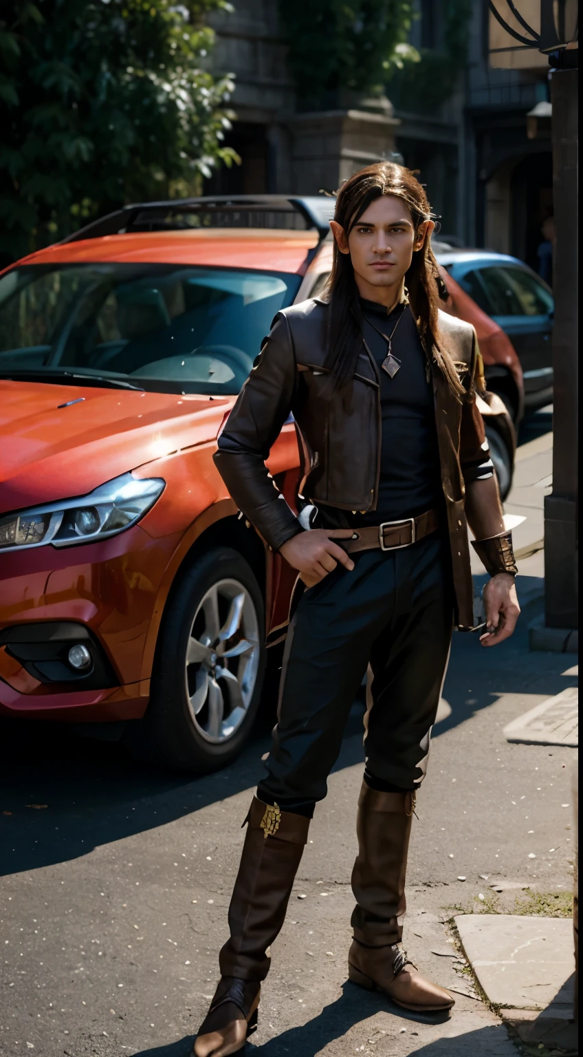 Half-elf false cars player, flamboyant, (male), fantasy, dungeons dragons, RPG, epic character concept art,