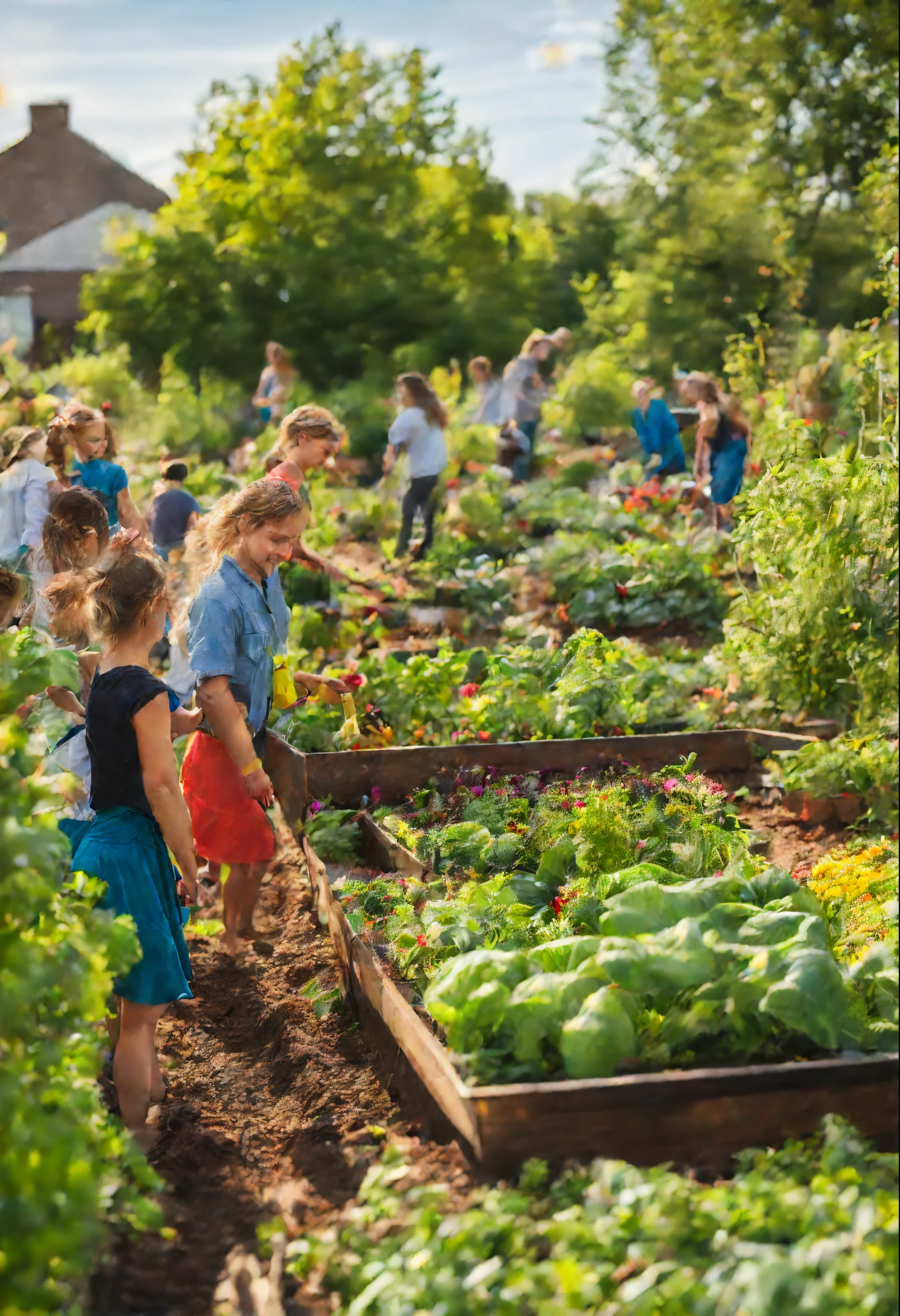 Garden wildly, big food garden, people gardening