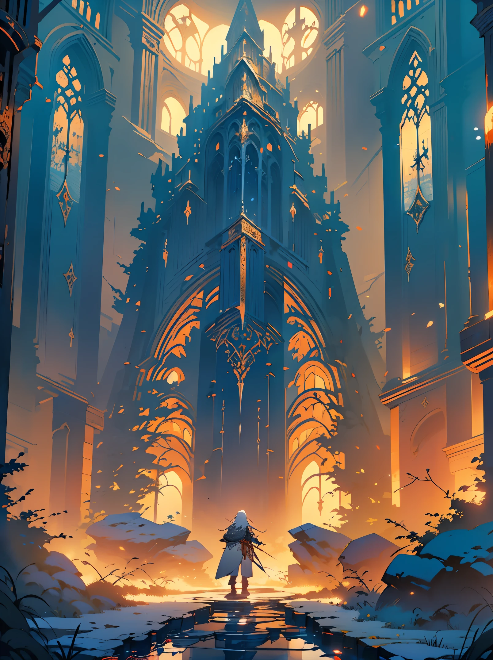(8k unit wallpaper CG is extremely detailed, tmasterpiece, Best quality at best, ultra - detailed), (((Alone))), ((wide wide shot:1.5)), (Paladin with legendary sword), (Theme), medieval times, Magnificent scene, Dark and sinister environment, (dark souls iii, Illustrator, (Most Best Illustration)