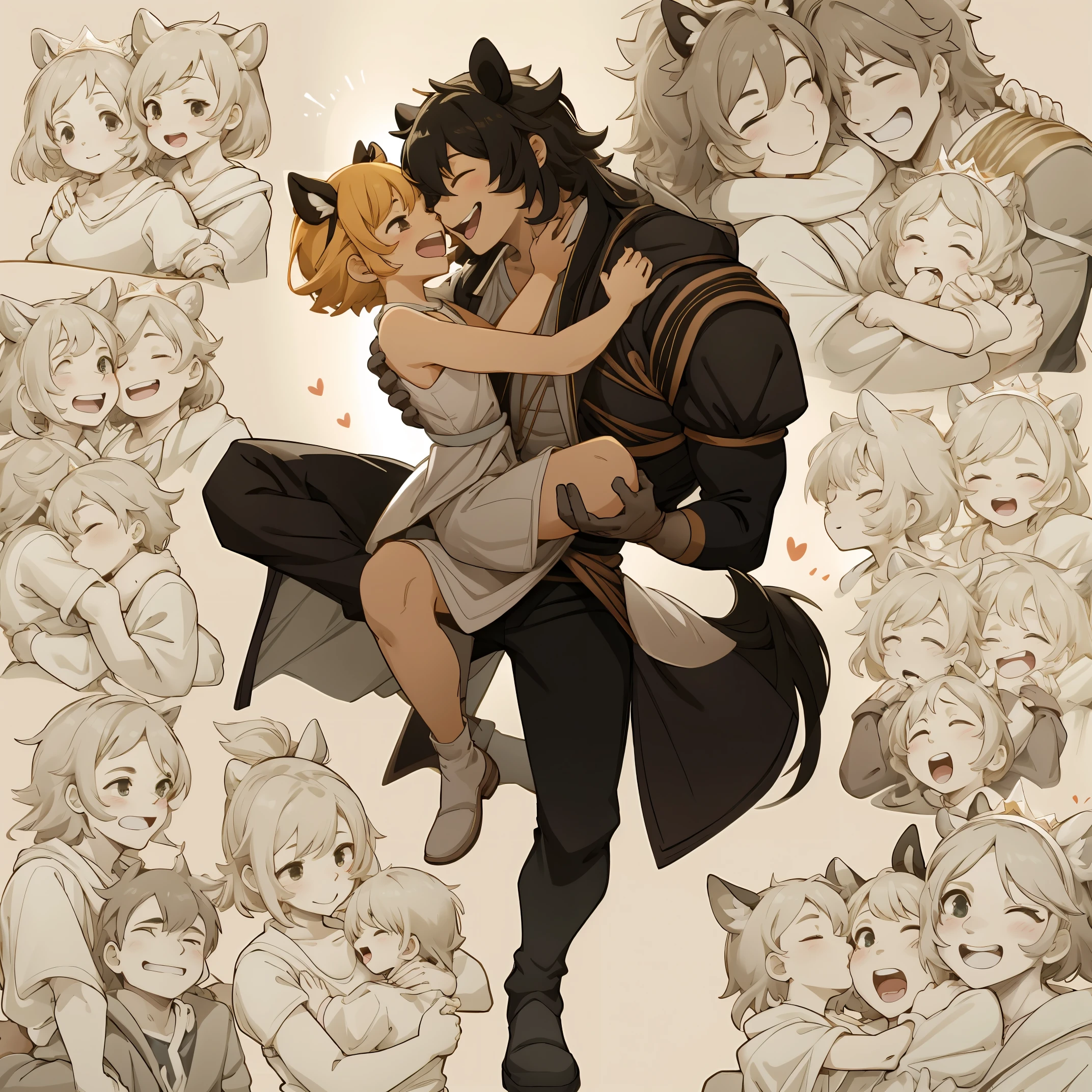 highres, unparalleled masterpiece, absurdres, love story of human Children girls and large animals, Height difference, Physical difference, perfect anatomy, smile, joyful, play with, Princess carry, piggyback, assorted poses, hugs, smile, happy, assorted angles, assorted facial expression, full body,